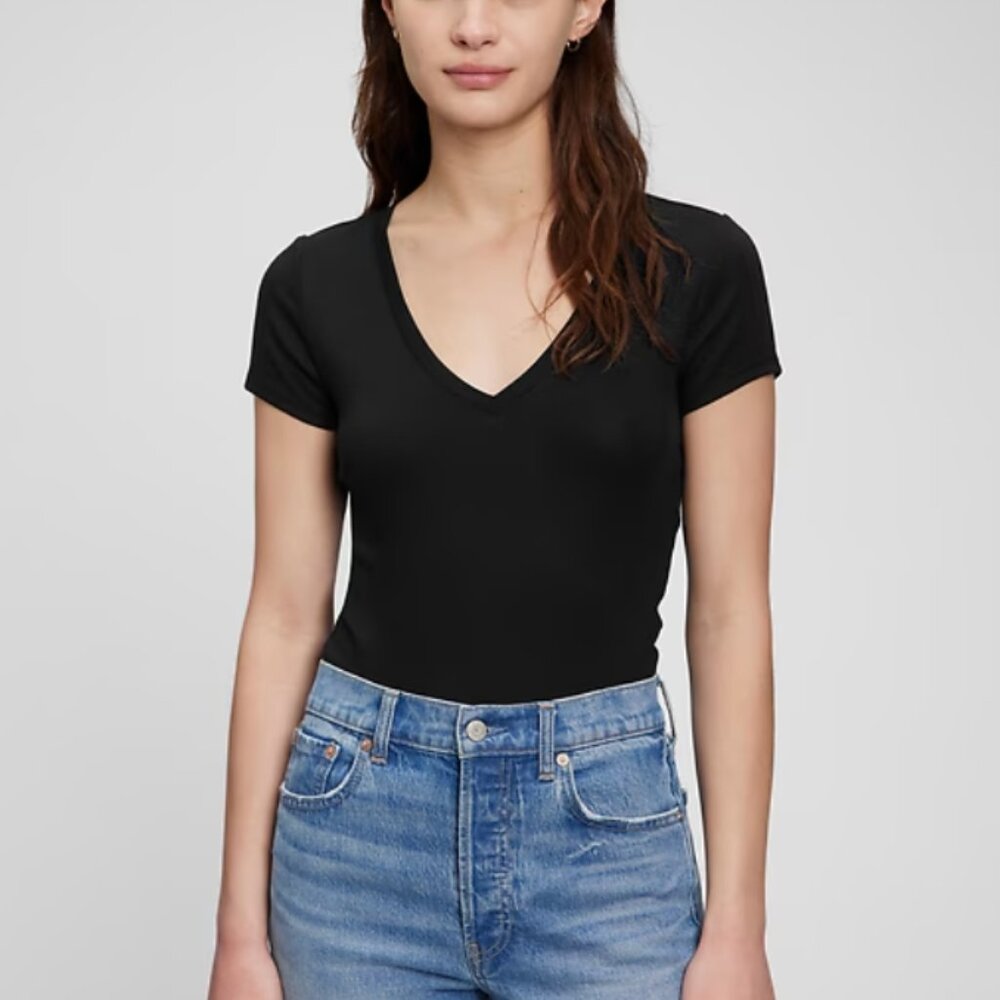 Gap Black V Neck Bodysuit Size XXL